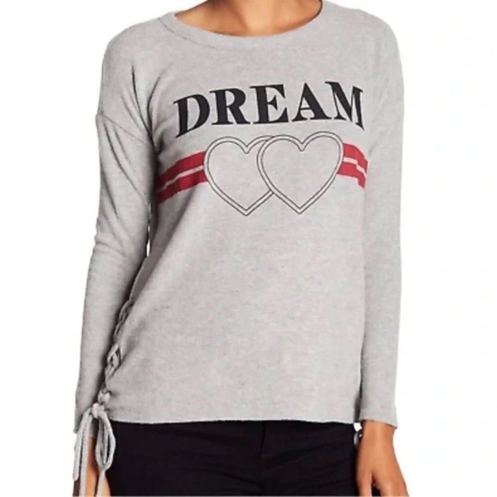 Chaser Dream Side Lace Up Super Soft Gray Pullover Sweater Size Medium